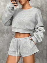 Women's Casual Grey Knitted Sweatshirt And Shorts Set, Spring/Summer